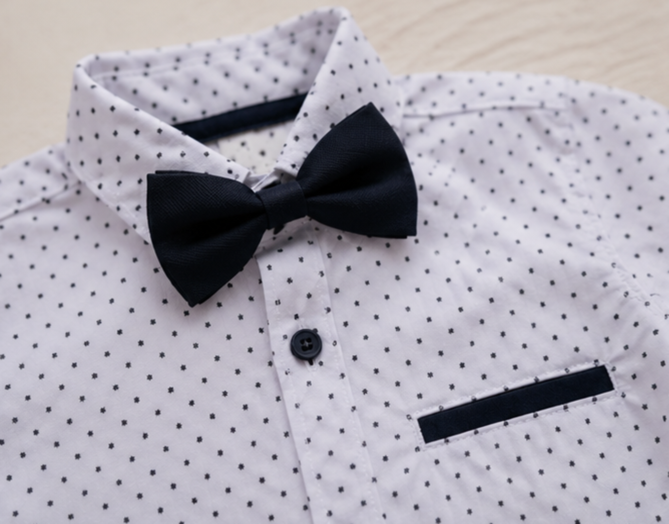 Boys Formal Suit Set | White Polka Dot Shirt, Navy Pants, Bow Tie & Suspenders | Ring Bearer Outfit | Wedding & Birthday Clothes
