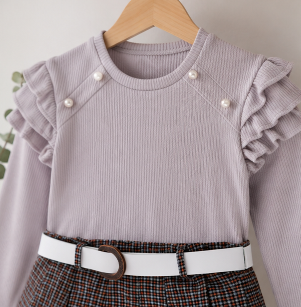 Mädchen 3-teiliges Set: Strickpullover, Faltenrock und Umhängetasche – 6–10 Jahre
