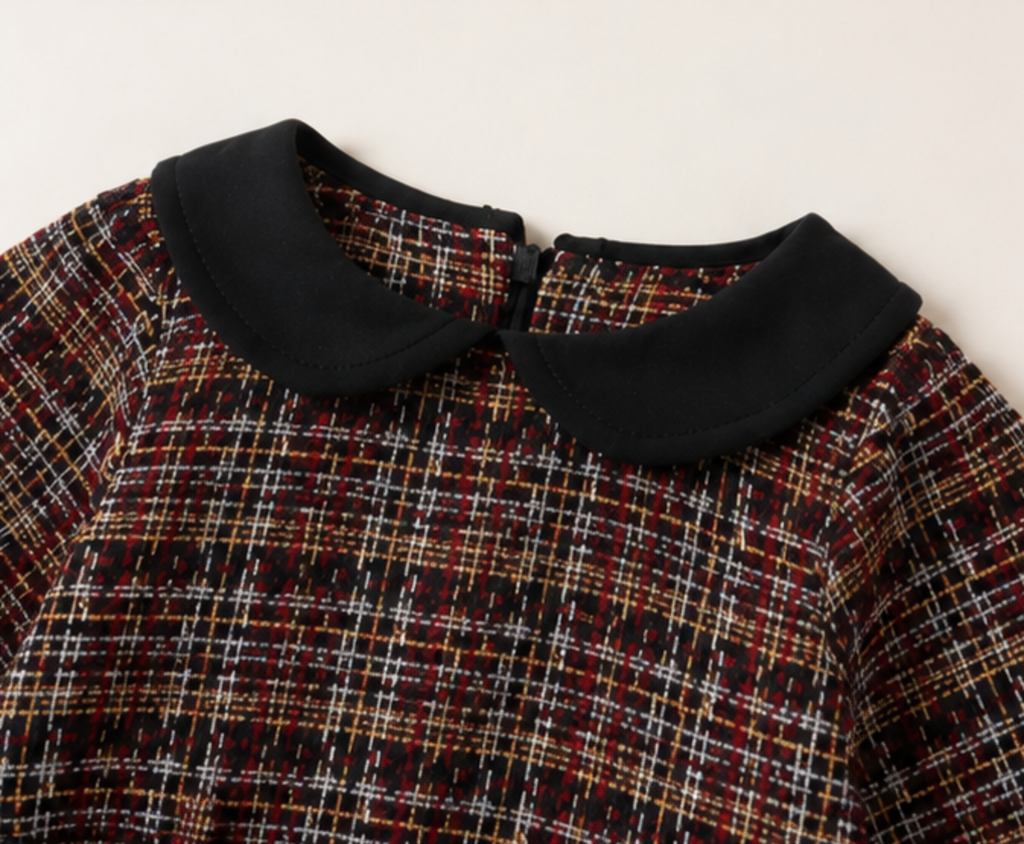 Mädchen Tweed-Kleid mit Peter-Pan-Kragen und Gürtel – Festkleid, 5–9 Jahre