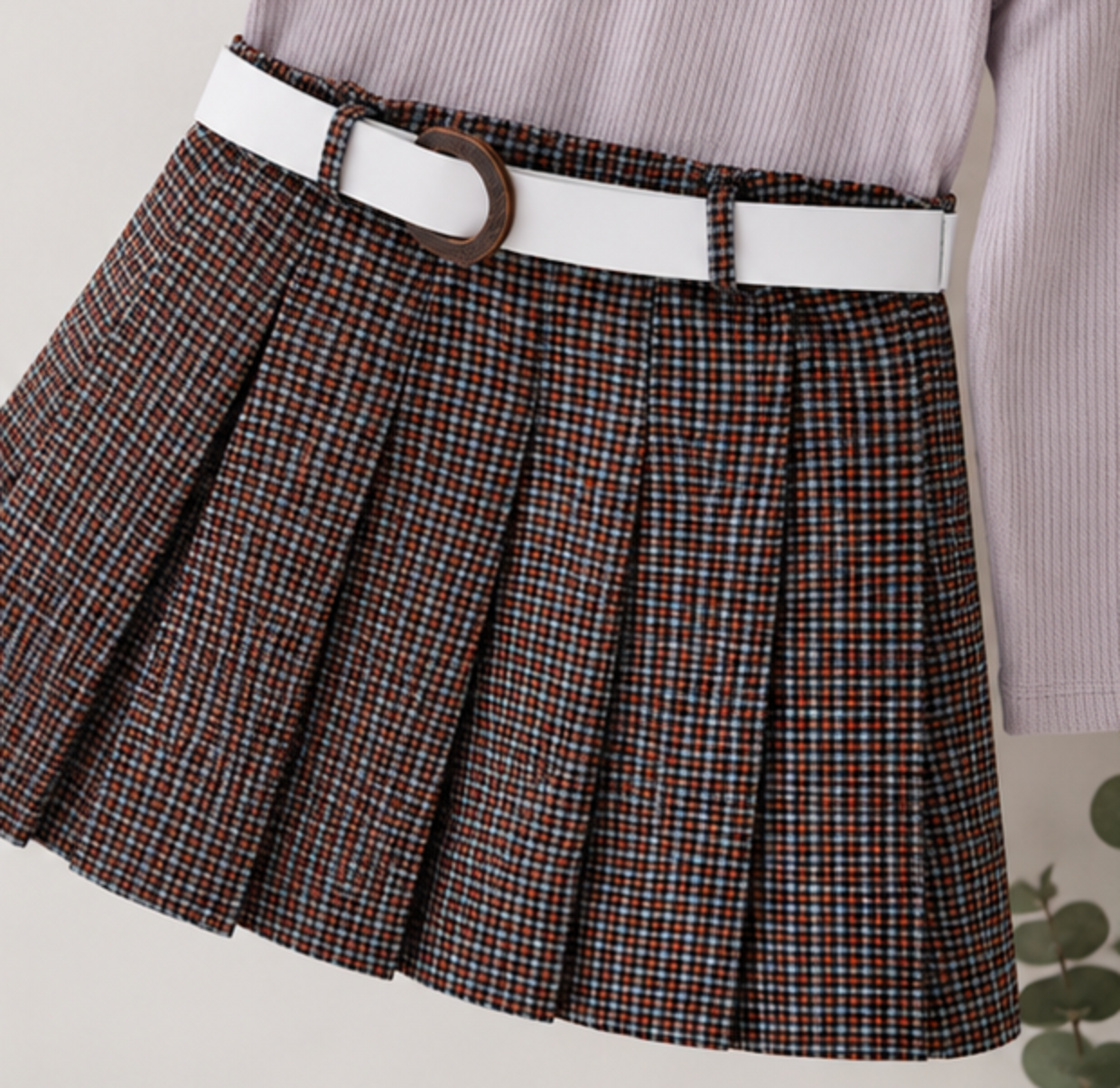 Mädchen 3-teiliges Set: Strickpullover, Faltenrock und Umhängetasche – 6–10 Jahre