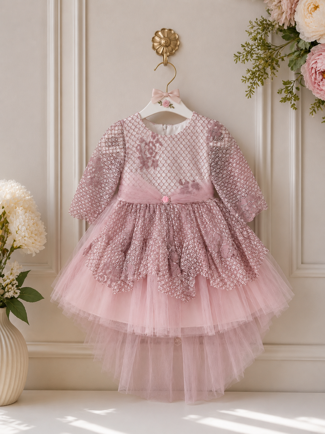 Mädchen Tüllkleid mit Strickjacke – Festset Blush Pink, 2–5 Jahre