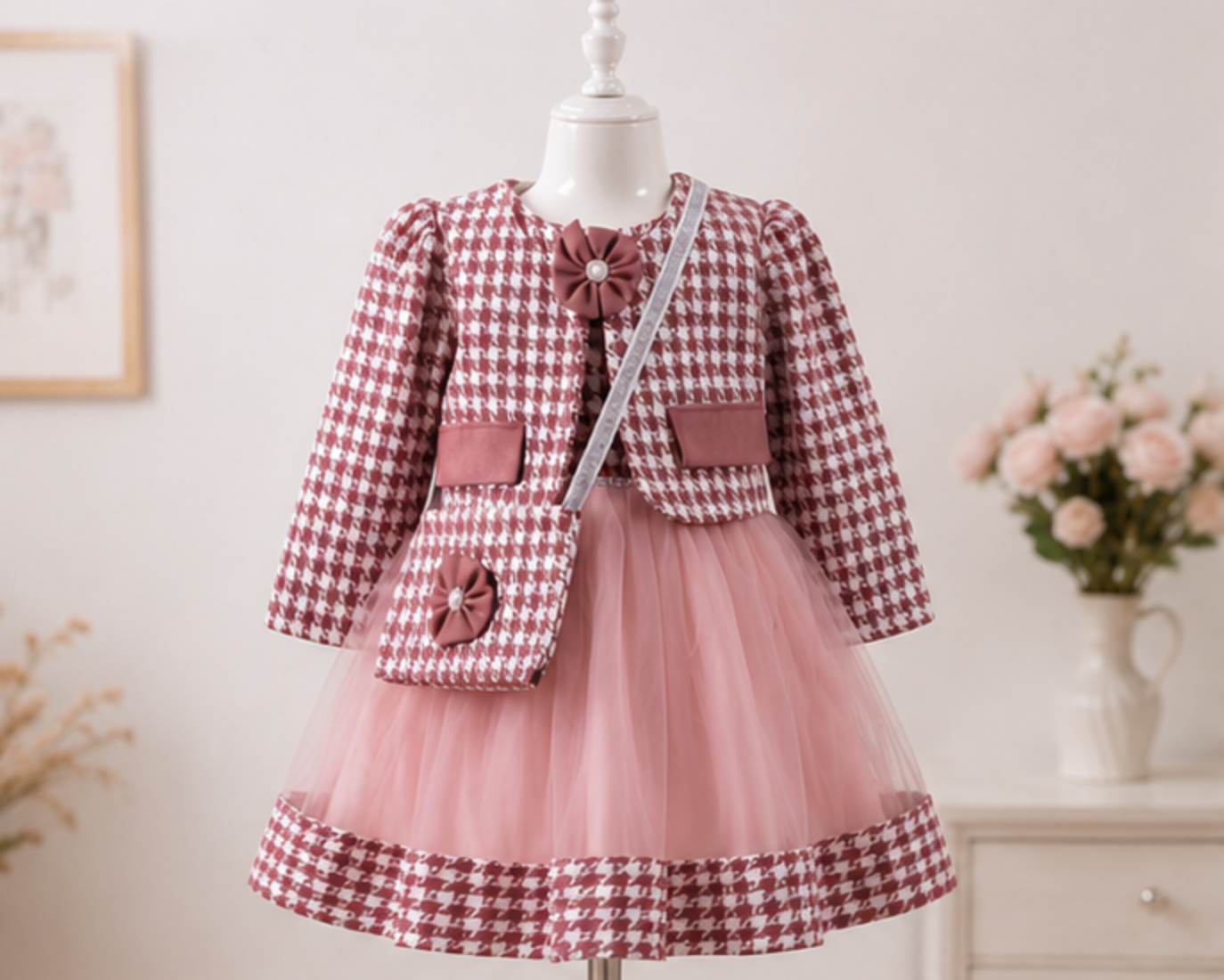 Luxury Girls Tweed & Tulle Dress Set with Purse | Boutique Collection