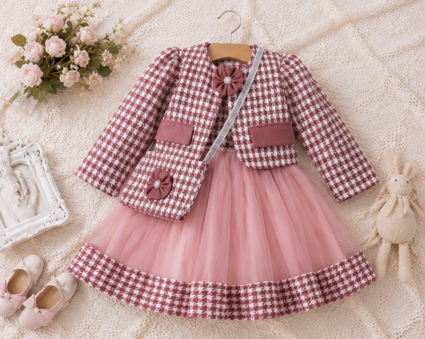 Luxury Girls Tweed & Tulle Dress Set with Purse | Boutique Collection