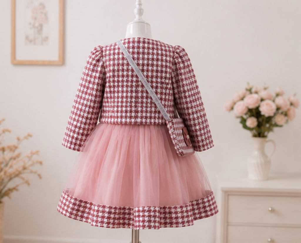 Luxury Girls Tweed & Tulle Dress Set with Purse | Boutique Collection