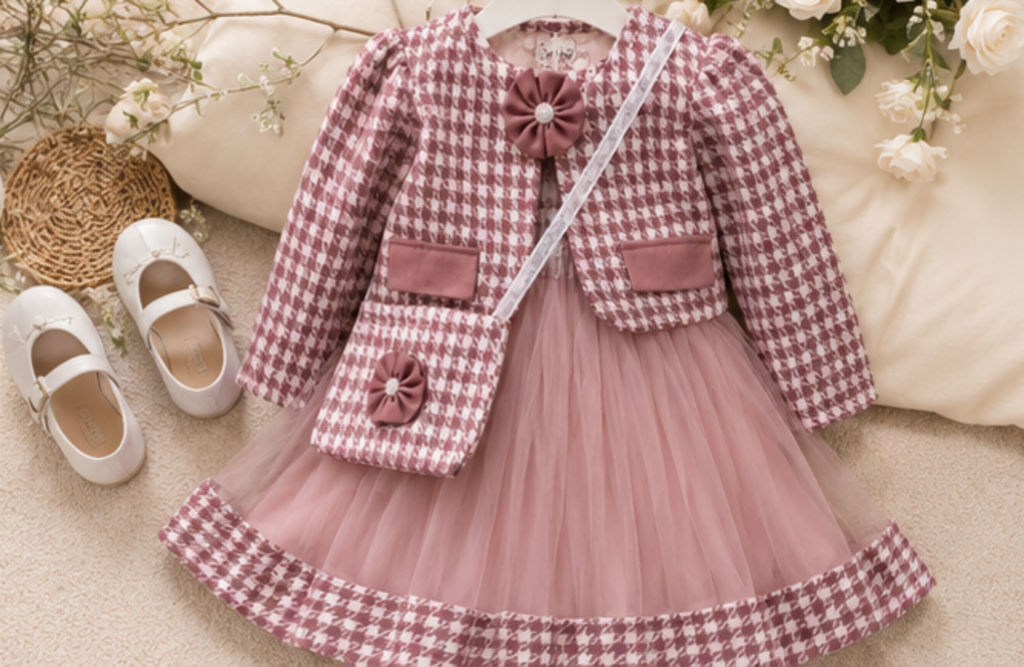 Luxury Girls Tweed & Tulle Dress Set with Purse | Boutique Collection