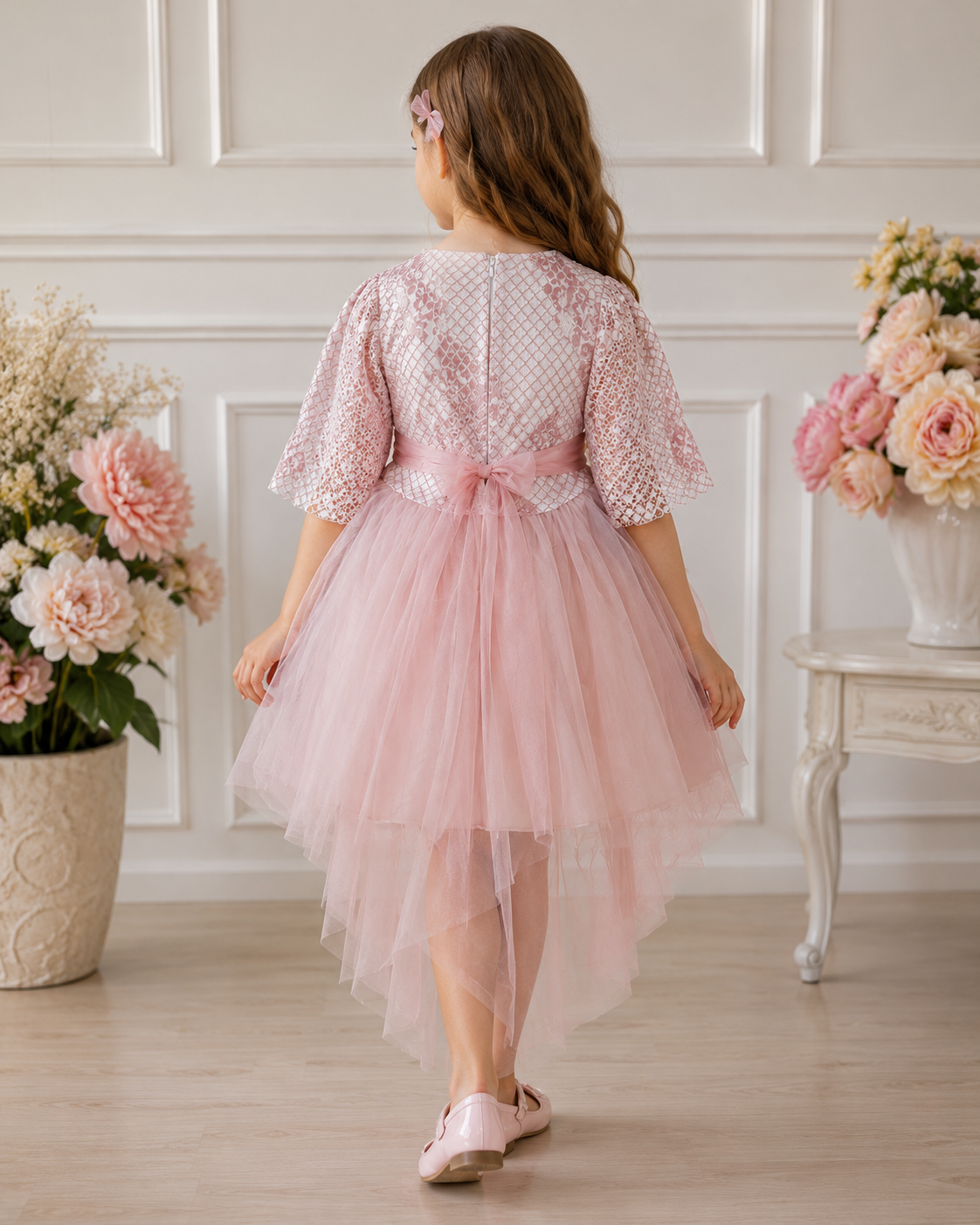 Mädchen Tüllkleid mit Strickjacke – Festset Blush Pink, 2–5 Jahre