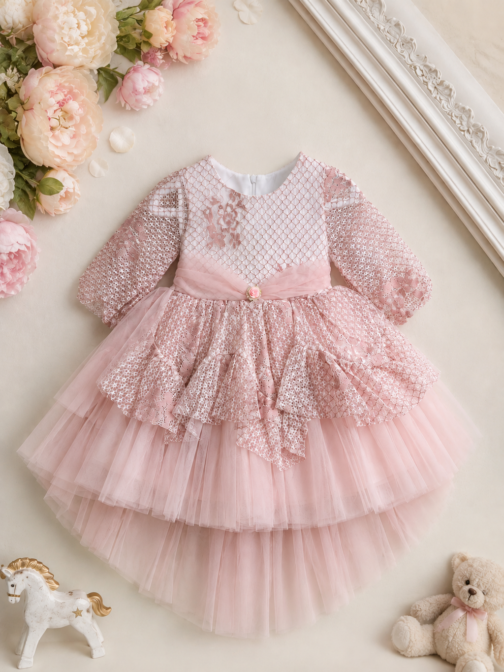 Mädchen Tüllkleid mit Strickjacke – Festset Blush Pink, 2–5 Jahre