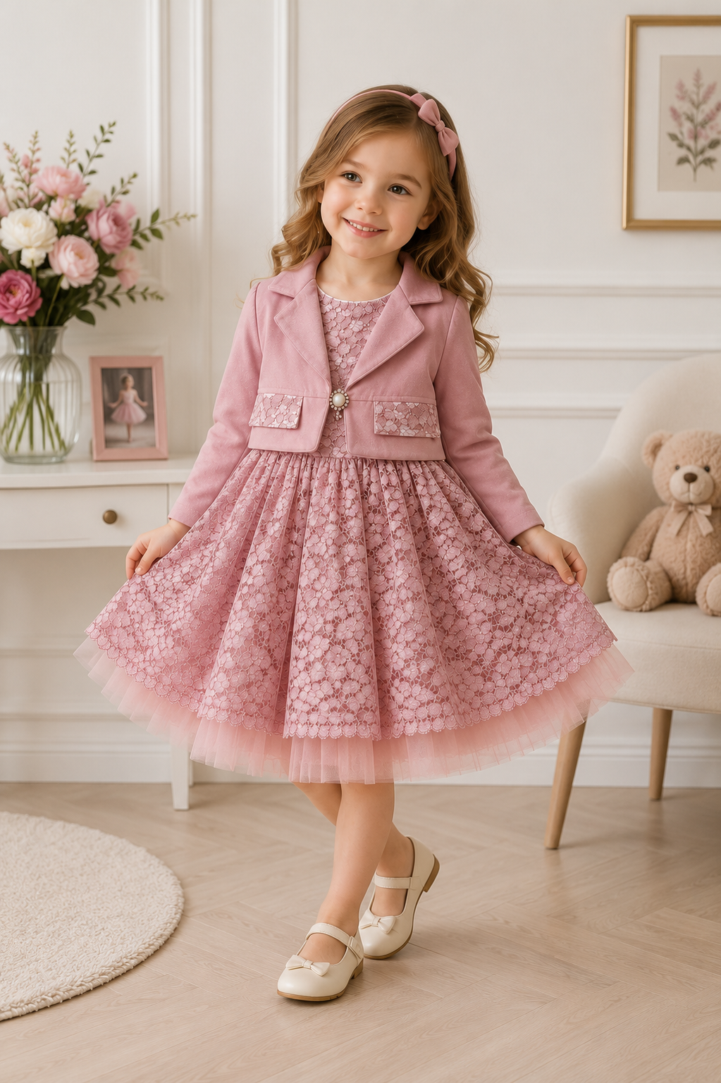 Girls Lace Party Dress with Matching Jacket