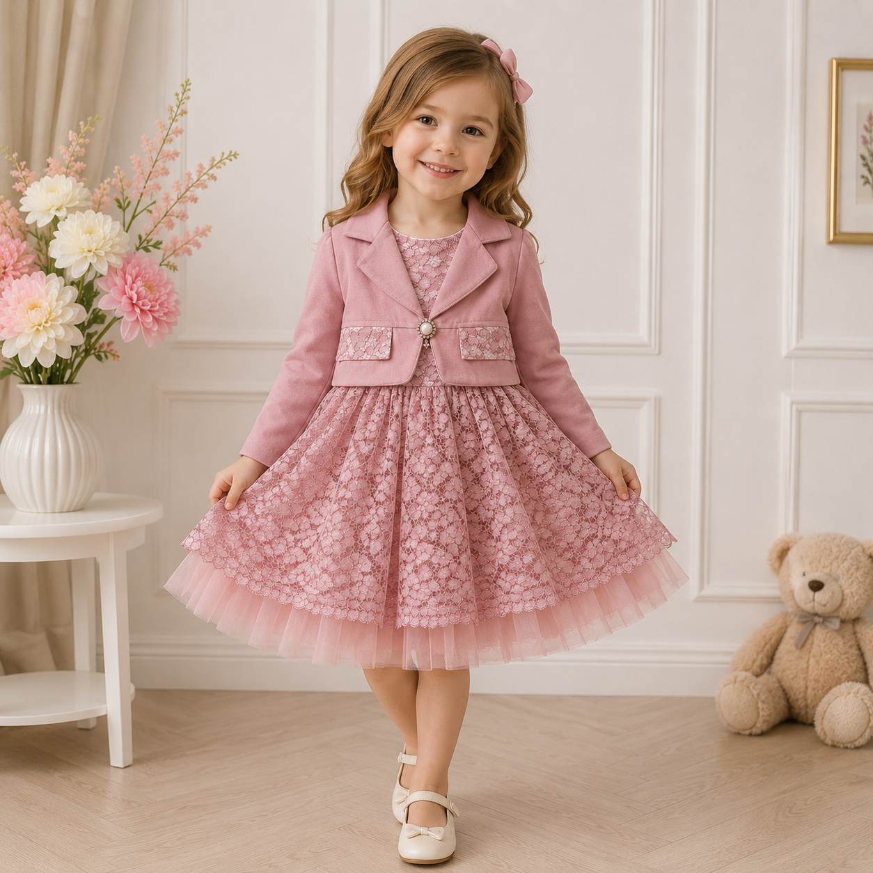 Girls Lace Party Dress with Matching Jacket