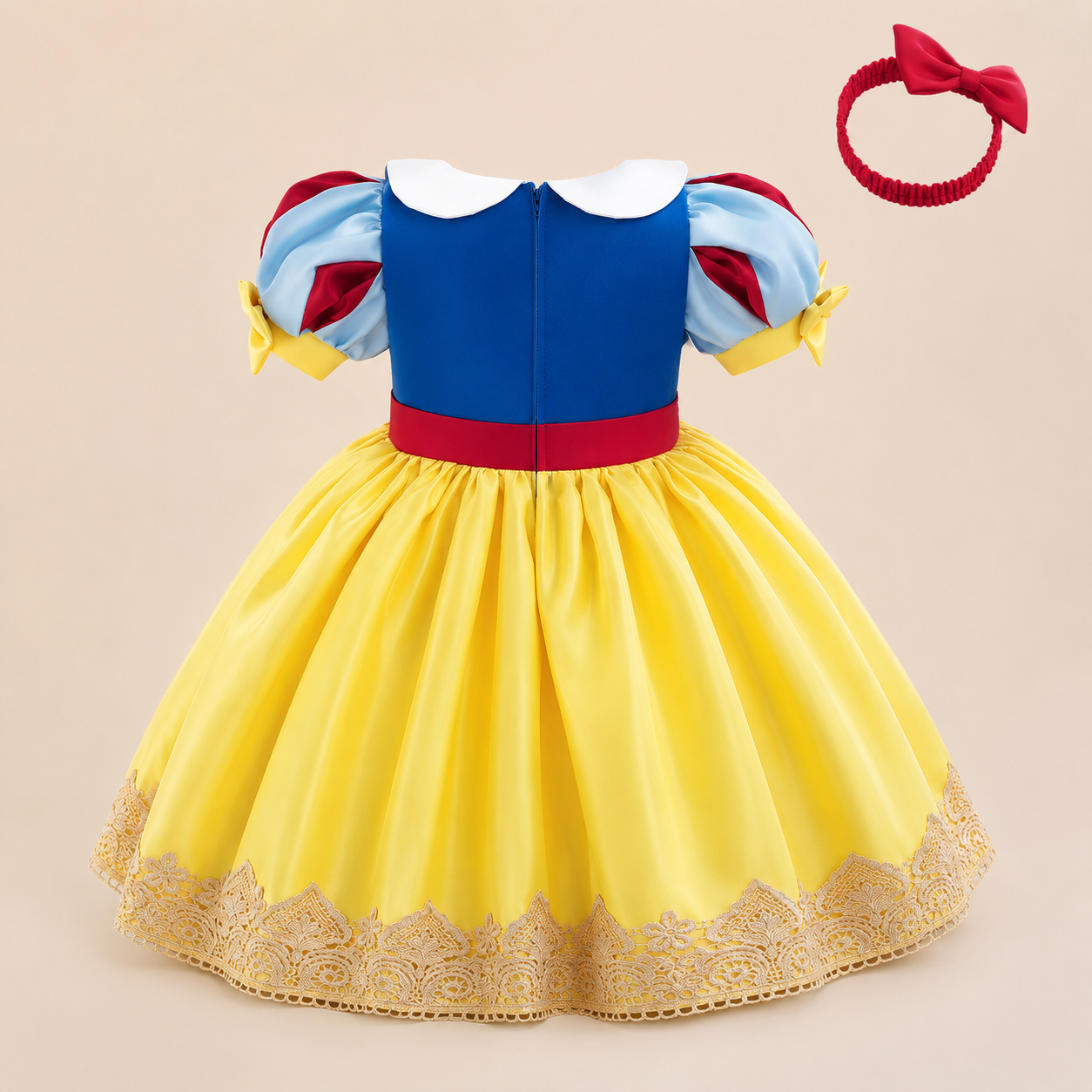 Mädchen Schneewittchen Prinzessin Kostüm-Kleid mit Haarband – Cosplay Partykleid, Gelb