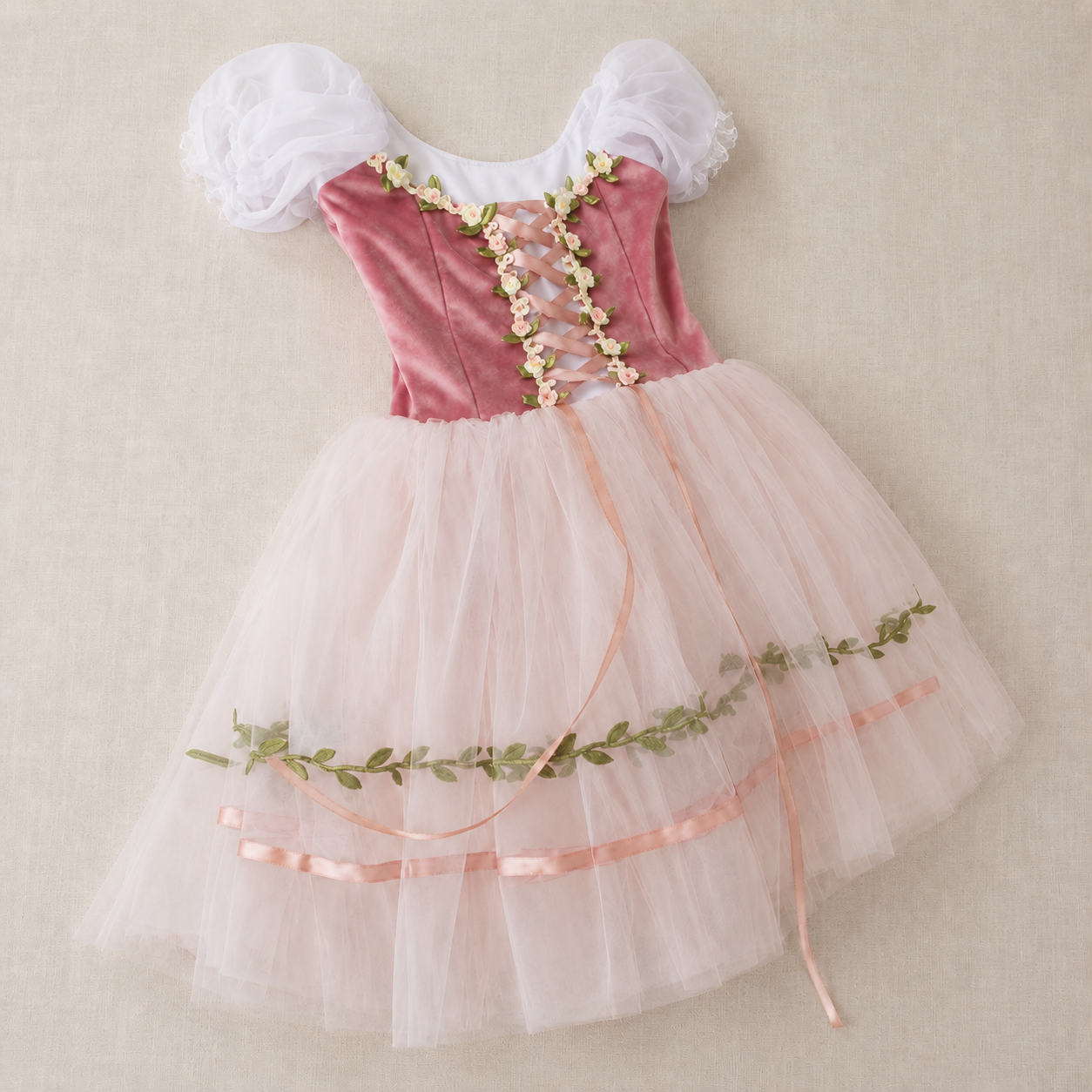 Mädchen Ballettkleid Ballerina Kostüm mit Puffärmeln, Tüll & Schleifen – Tanzkleid Rosa