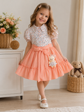 Girls Floral Cotton Dress with Teddy Charm